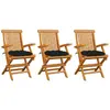 Image de vidaXL Chaises de jardin avec coussins noir lot de 3 - Bois teck massif