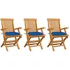 Image de vidaXL Chaises de jardin avec coussins bleu lot de 3 Bois teck massif
