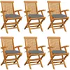 Image de vidaXL Chaises de jardin avec coussins gris lot de 6 - Bois teck massif