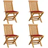Image de vidaXL Chaises de jardin et coussins rouge lot de 4 Bois teck massif