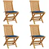 Image de vidaXL Chaises de jardin et coussins bleu royal lot de 4 Bois de teck