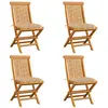 Image de vidaXL Chaises de jardin et coussins beige lot de 4 Bois teck massif