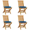 Image de vidaXL Chaises de jardin et coussins bleu lot de 4 Bois de teck massif