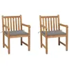 Image de vidaXL Chaises de jardin lot de 2 et coussins gris Bois de teck massif