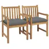 Image de vidaXL Chaises de jardin lot de 2 et coussins gris Bois de teck massif