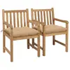 Image de vidaXL Chaises de jardin lot de 2 et coussins beige Bois teck massif