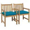 Image de vidaXL Chaises de jardin lot de 2 et coussins bleu clair Bois de teck