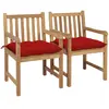 Image de vidaXL Chaises de jardin lot de 2 et coussins rouge Bois teck massif
