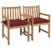 Image de vidaXL Chaises de jardin lot de 2 avec coussins bordeaux Teck massif