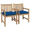 Image de vidaXL Chaises de jardin lot de 2 et coussins bleu Bois de teck massif
