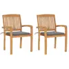Image de vidaXL Chaises de jardin avec coussins Gris - Bois de teck massif