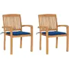 Image de vidaXL Chaises de jardin - Lot de 2 avec coussins - Teck et bleu