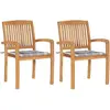Image de vidaXL Chaises de jardin lot de 2 avec coussins à carreaux gris Teck