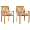 Image de vidaXL Chaises de jardin - Lot de 2 avec coussins - Teck et beige