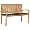 Image de VIDAXL Banc jardin empilable teck coussin noir