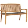 Image de vidaXL Banc empilable Teck avec coussin taupe 128,5cm