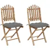Image de vidaXL Chaises pliables de jardin lot de 2 avec coussins Bambou