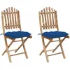 Image de vidaXL Chaises pliables de jardin lot de 2 avec coussins - Bambou