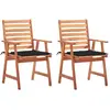 Image de vidaXL Chaises à manger d'extérieur lot de 2 et coussins Acacia massif