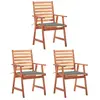 Image de vidaXL Chaises à manger d'extérieur acacia massif - Lot de 3 avec coussins