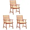 Image de vidaXL Lot de 3 Chaises à Manger Acacia Crème