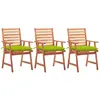Image de vidaXL Chaises à manger d'extérieur acacia massif - Lot de 3 et coussins vert vif