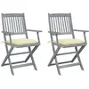 Image de vidaXL Chaises pliantes (lot de 2) avec coussins, en bois d'acacia massif