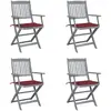 Image de vidaXL Chaises pliables en acacia (4 pcs) - Coussins rouges
