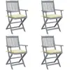 Image de vidaXL Chaises pliables en acacia (4 pcs) - Coussins blancs