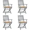 Image de vidaXL Chaises pliables d'extérieur lot de 4 et coussins Bois d'acacia