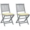 Image de vidaXL Chaises pliantes (lot de 2) avec coussins, en bois d'acacia massif