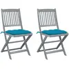 Image de vidaXL Chaises pliables d'extérieur avec coussins - Acacia - Lot de 2