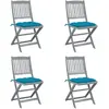 Image de vidaXL Chaises pliables - Lot de 4 avec coussins - Acacia massif
