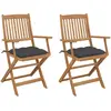 Image de VIDA 2 Chaises pliables de jardin avec coussins - Bois d'acacia