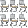 Image de vidaXL Chaises pliables d'extérieur lot de 6 et coussins Bois d'acacia