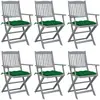 Image de vidaXL Chaises pliables d'extérieur lot de 6 et coussins Bois d'acacia