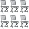 Image de vidaXL Chaises pliables d'extérieur - Bois d'acacia - Coussins gris