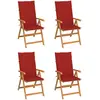 Image de vidaXL Chaises de jardin avec coussins - Teck - Rouge - Lot de 4