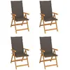 Image de vidaXL Chaises de jardin lot de 4 avec coussins taupe - Bois teck solide