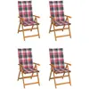Image de vidaXL Chaises de jardin lot de 4 et coussins à carreaux rouge - Teck