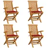 Image de vidaXL Chaises de jardin et coussins rouge lot de 4 Bois teck massif
