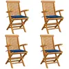 Image de vidaXL Chaises de jardin et coussins bleu royal lot de 4 Bois de teck