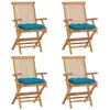 Image de vidaXL Chaises de jardin avec coussins bleu clair lot de 4 - Teck massif