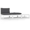 Image de vidaXL Salon de jardin 3 pcs avec coussins Blanc Bois de pin massif