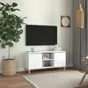 Image de vidaXL Meuble TV Blanc brillant avec pieds en bois