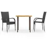 Image de vidaXL Ensemble à manger de jardin 3pcs - Résine tressée Noir