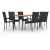 Image de vidaXL Ensemble à manger de jardin 7 pcs résine tressée noir