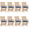 Image de vidaXL Chaises de jardin avec coussins bleu lot de 8 Bois teck massif