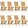 Image de vidaXL Chaises pliantes avec coussins - Teck massif blanc crème lot de 8