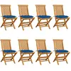 Image de vidaXL Chaises de jardin et coussins bleu lot de 8 Bois de teck massif